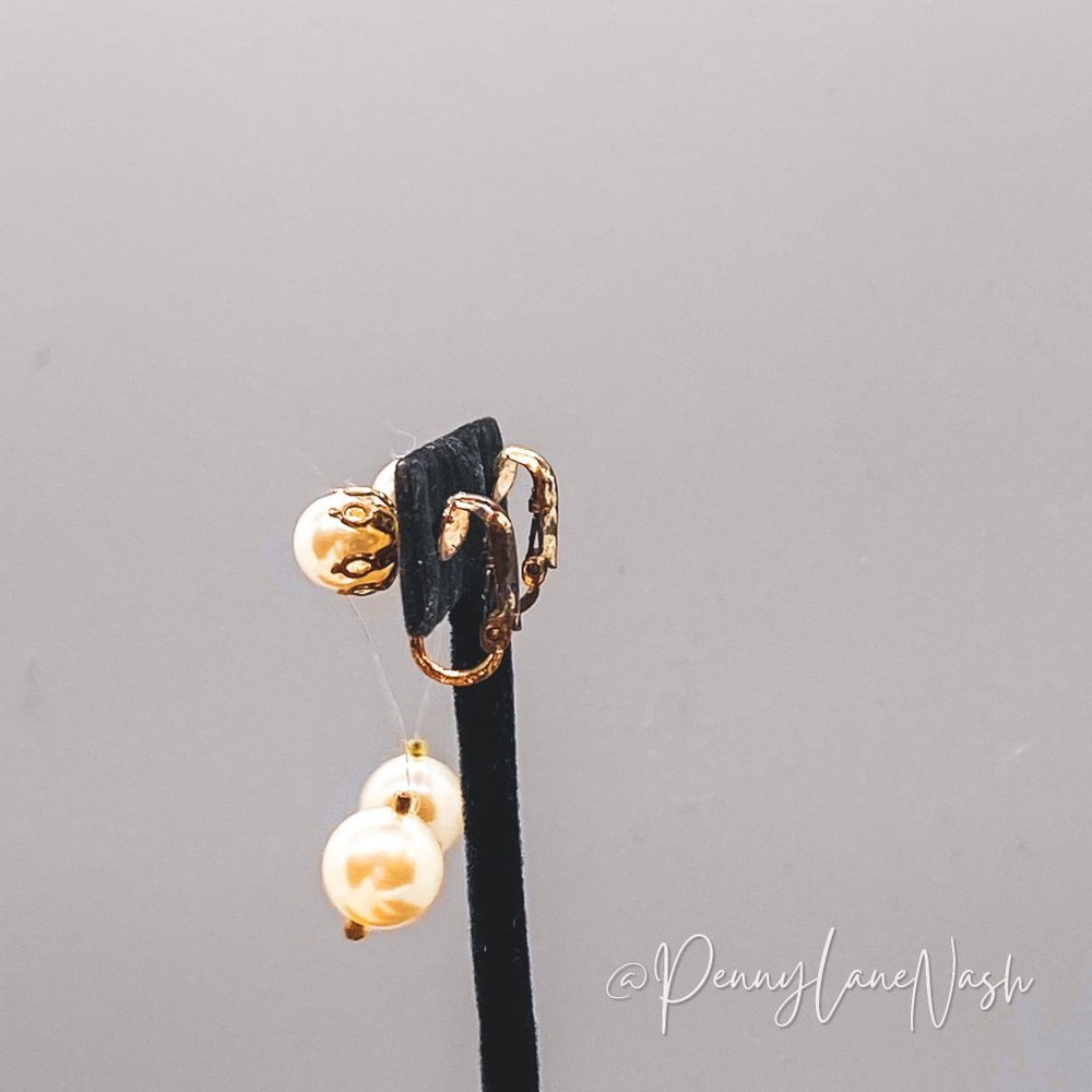Vintage Pearl with Fishline Hang Pearl Drop Earrings - Picture 7 of 9